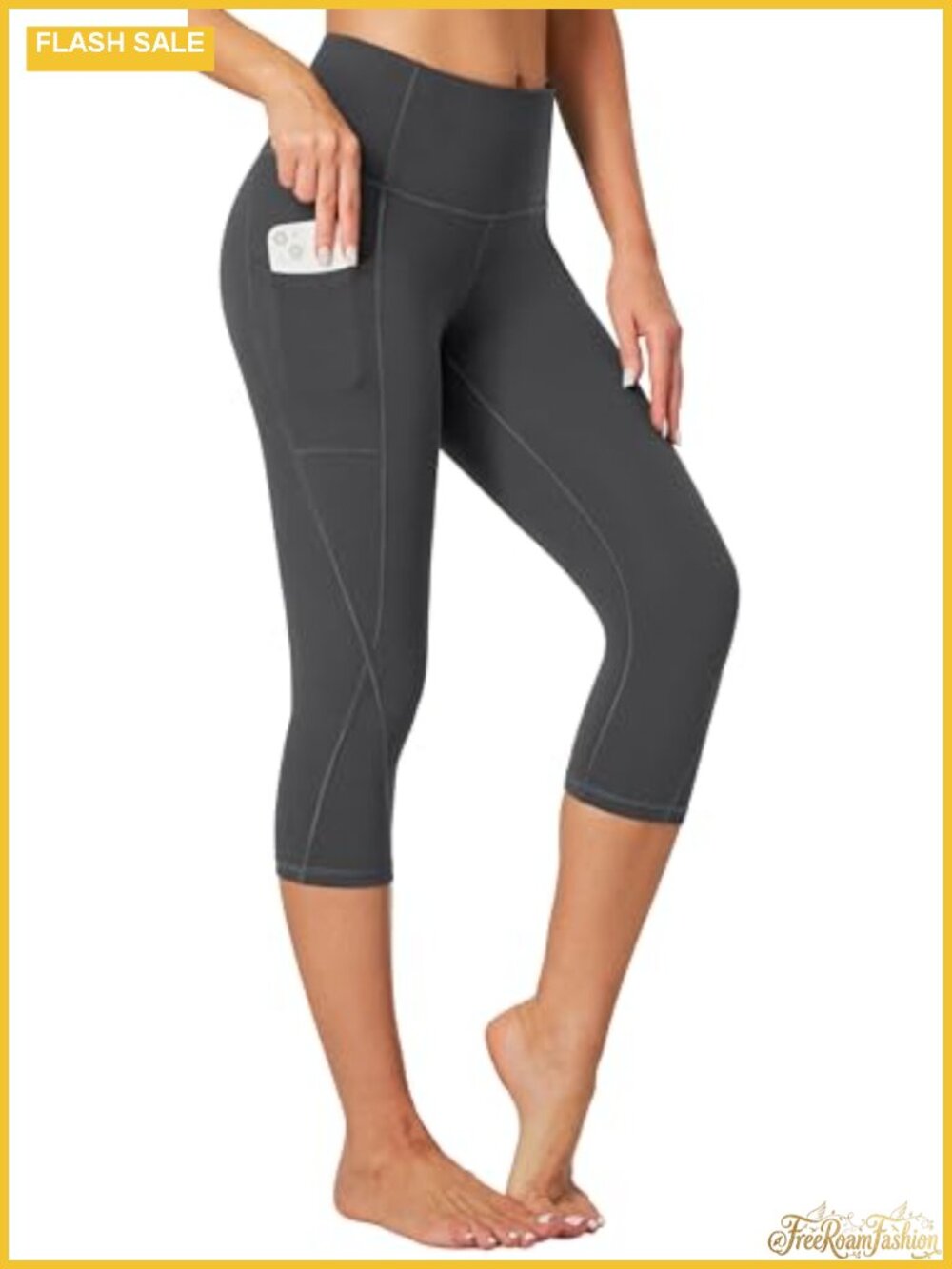 High Waisted Capri Leggings with Pockets Tummy Control Yoga Pants 4-Way Stretch